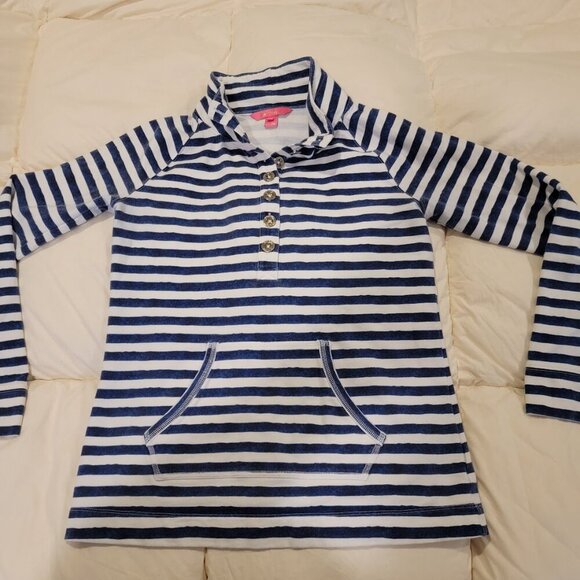 Lilly Pulitzer Captain Popover Bright Navy Positano Stripe Top Size Small - Picture 2 of 12